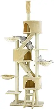 Vysoký Mačka, Strom Veža Kitty Mačiatko Byt Scratcher Dom Nábytku s Rebríky, Košík Miest, a Ajustable Pól Až do Stropu Hei