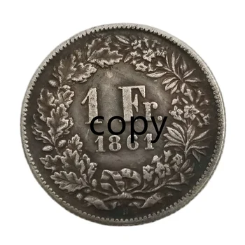 1861 Švajčiarsko 1 Frankov Strieborné Pozlátené Mince Šťastie Magic Zberateľstvo REPLIKA Medaila Mince Vianočné Darčeky