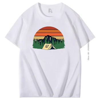 Camping Stan Stromy Retro západ Slnka grafické t košele Letné Bavlnené O-neck T-shirt pánske, krátky rukáv t-shirt pánske oblečenie