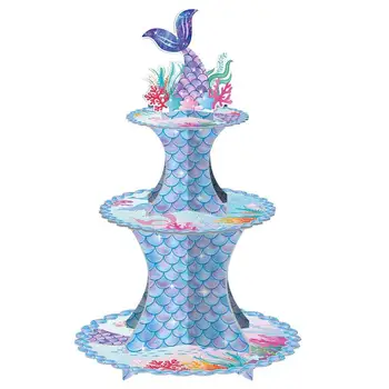 Morská Víla Cupcake Tower Stojan Cupcake Snack Misy Obaly 3 Tier Slúžiace Zásobník Tabuľke Sa Zobrazujú Na Narodeninovej Party Svadobná Výzdoba