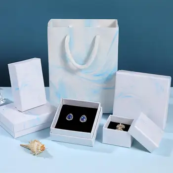Šperky Balenie Box Prenosný Dar-dávať Modrá Biele Gradient Krúžok Náhrdelník Úložný Box s Darček Kabelka Svadobné Dodávky