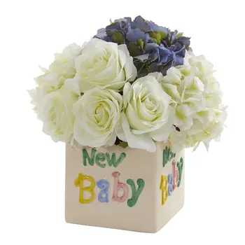Rose a Skúmie Umelé Usporiadanie v New Baby Váza, Biela/Modrá