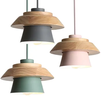 Jednoduché Nordic farebné a kreatívne drevený prívesok svetlá, jedáleň, spálňa, balkón hliníkové ozdobné prívesok svetlá