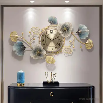 Nástenné Hodiny Moderný Dizajn Čínsky Kreatívne Hodiny Obývacia Izba Svetlo Luxusné Namontované Dekorácie Ginkgo Leaf Umenie Vreckové Hodinky