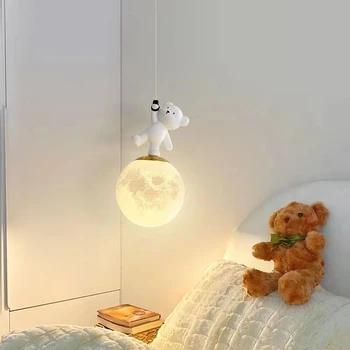 Detská izba posteli medveď luster ochrana očí roztomilý minimalistický chlapec a dievča cartoon spálňa izba teplé malé luster