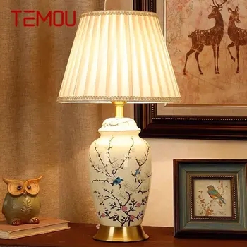 TEMOU Moderné Keramické Tabuľky Stolná Lampa LED Čínsky Jednoduché Kreatívne Nočné Svetlo Pre Domáce Obývacia Izba, Spálňa Štúdia Dekor