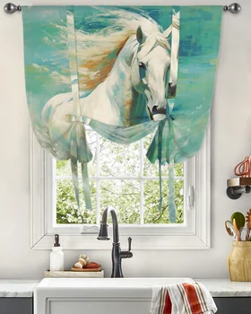 Kôň Beží Akvarel Uši Okno Opony pre Obývacej Izby, Spálne, Balkóna Kaviareň v Kuchyni Tie-up Roman Opony