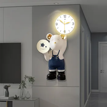 Medveď Kreatívne Hodiny Nástenné Svietidlo Cartoon Hodiny Nástenné Hodiny Obývacia Izba Tabuľka Stene Visí Moderný Minimalistický Módne Luxusné Hodiny
