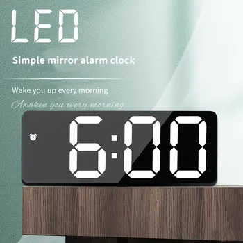 LED Zrkadlo Tabuľka Hodiny Digitálne Hodiny s budíkom Ploche Hodinky pre Deti Spálňa Domova Spánok Funkcia USB Wake Up Budík