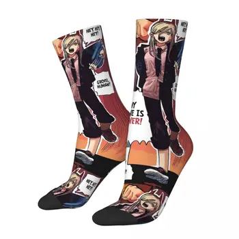 Vtipné Šťastný CM Napájanie Intro pánske Ponožky Vintage Harajuku Pílou Muž Denji Makima Aki Manga Street Style Bezšvíkové Posádky Ponožky