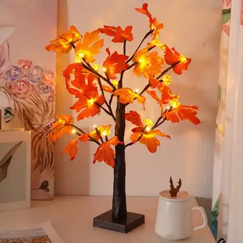 Jeseň Strom Dekorácie 24led Jeseň Javorový Strom Lampa na batériový Usb, Nastaviteľné Svetlo Až Tekvica Javorový List na deň Vďakyvzdania