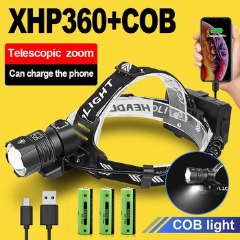 XHP360 High Power LED Svetlomet USB Nabíjateľné Hlave svietidla, Super Svetlé Silný Reflektor 18650 Nepremokavé Rybárske Svietidla