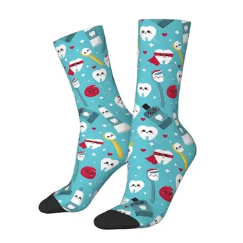 Vtipné Šťastný Ponožky pre Mužov Zubné Vzor Hip Hop Zuby Priedušná Vzor Vytlačené Posádky Ponožky Novosti Darček