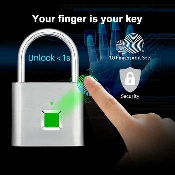 Odtlačkov prstov Smart Lock Zámkom Thumbprint Dvere visacie zámky Prenosné Anti-Theft Odtlačkov prstov Zámok pre Vak Zásuvky Kufor