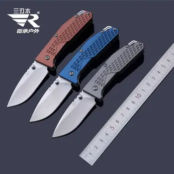 Tri hranami dreva 7063 vonkajšie skladací nôž camping outdoor self-defense skladací nôž prenosné nôž