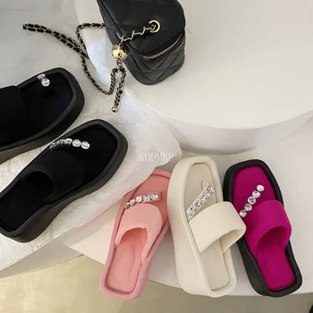 Nový Bežné Ženy Sandále CRYSTAL Pohodlné Mäkké Papuče Ploché Platformu Otvorené Prst Vonkajšie Pláže Topánky Sandále na Platforme 2023