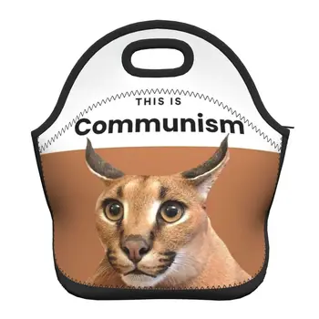 Neoprénová Komunizmu Floppa Roztomilý Meme Tepelne Izolované Obed Taška Ženy Caracal Mačka Prenosné Obed Kontajner pre Školské Jedlo Box