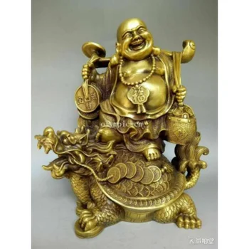 15-Palcový Mosadz Vyrezávané Ľudovej Feng Shui Šťastie, Bohatstvo Buddha Dragon Korytnačka Socha
