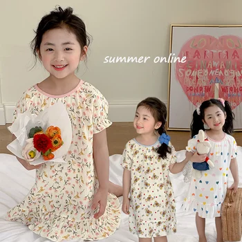 Dievčatá Nightdress Bavlna 2023 Jarné a Letné oblečenie pre voľný čas Princezná Nové Módne Šaty Bežné Jednoduché Mäkké Pohodlné Pyžamo
