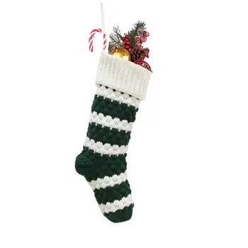 Zelená Osadenie Pletené Vianočné Ponožky Opakovane Pletené Vianočné Pančuchy Kapacita Vianočný Strom Visí Darčekové Tašky Zelená Biela
