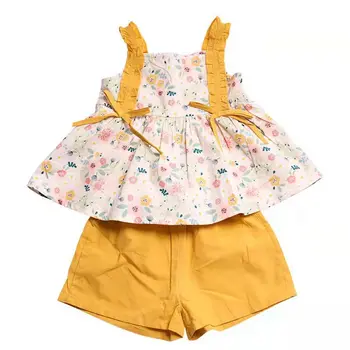 2023 Nové Letné Baby Girl Dress Nastaviť Halter Top s uväzovaním za Kvetinové Vesta + detské Slacks Baby Šaty Nastaviť Deti Oblečenie Dievčatá 2-6Years