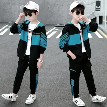 Deti kórejský Teen Oblečenie na Jeseň Prekladané Študent Školskú Uniformu Šport Suitt Chlapec Obliekať Deti, Dlhý Rukáv Oblečenie Pre 5-14Year