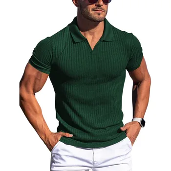 Mužov V krku pletený Polo tričko slim verzia pevné krátke rukáv tričko pánske oblečenie