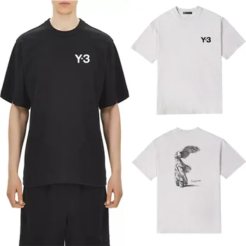 Y-3 Yohji Yamamoto Okrídlený Anjel Náčrt Tlač Vzor Módne Bežné jednofarebné Bavlnené Y3 Krátky Rukáv T-shirt