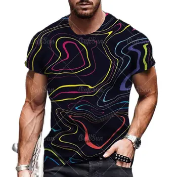 2023 Lete Mužov Zvlneným Pruhom 3D Tlač Bežné Priedušná Vintage T-Shirts Okrúhlym Výstrihom, Krátky Rukáv Fashion Teen Osobnosti Tees