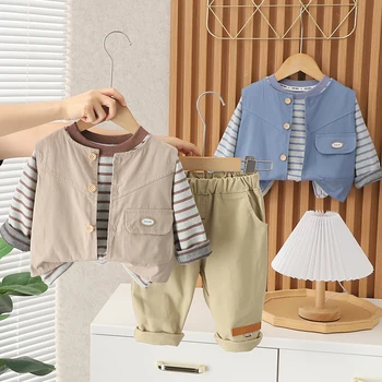 Jeseň Deti Oblečenie Sady pre Baby Chlapci Vesta Stripe T Shirt Nohavice 3 Ks Vyhovovali Dojčenské Oblečenie, Oblečenie Batoľa Deti Tepláková súprava
