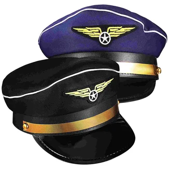 2 Ks Čierny Klobúk Fáze Výkonu Pilot Pack Lietadlo Hosteska Polyester Kapitán Letuška Cosplay Kostým Dekor Prop