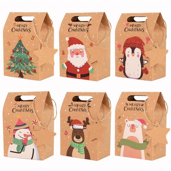 6Pcs Veselé Vianočné Cukrovinky Box s Tag 6 Vzory Kraft Papier Cookies Darčekové Balenie Vrece 2023 Xmas Party Domova Nový Rok 2024