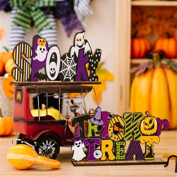 Rustikálny Drevený Halloween Prihlásiť Trick or Treat Strašidelné Slávnostné Stolové Dekorácie pre Dovolenku Strany Home Decor