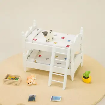 Poschodová Posteľ Model, Geometrické prestieradlá Robustný Geometrické Miniatúrne Poschodová Posteľ pre Dollhouse Dekor Predstierať, že Hrať Detský Nábytok, Hračky