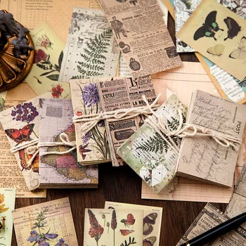 50Pcs Vintage Memo Podložky Materiál Papier Motýľ, Kvet, List Nevyžiadanej Vestník Scrapbooking Karty Retro Pozadí Dekorácie Papier