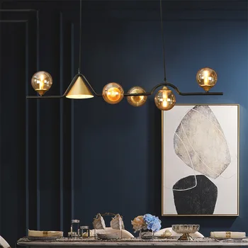 Nordic Tvorivé sklenenú Guľu Lustre Jednoduché a Luxusné Bar Jedáleň Hotel Front Desk Dlho Dekoratívne Magic Bean Osvetlenie
