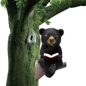 Medveď Ornament Solárne Nabíjanie Ľahké Ovládanie Socha Baby Bear Čítania Knihy Nesú Sochu, Záhradné Sochy Pre Vonkajšie