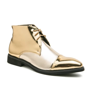Pánske Zlaté Chelsea Boots Retro Party Vintage Krátke Bežné Čipky Členok Klasiky Svadobné Kožené topánky