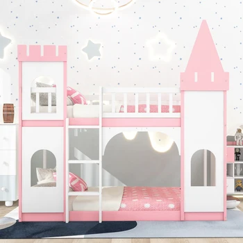 Twin hrad, manželská posteľ s schody, jednolôžko, dvojposteľ, teen posteľ, detská postieľka, ružová, deti izba