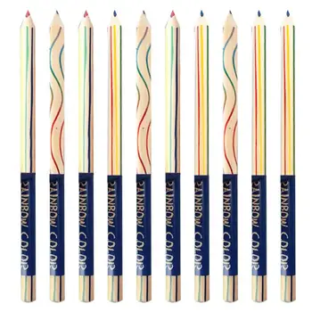 Rainbow Ceruzky 10 Kusov Dreva Rainbow Farebné Ceruzky 4 Farieb V 1 Farebné Ceruzky Nastaviť Pre Umelecké Kreslenie, Maľovanky A Skicovanie